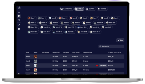 Vue détaillée de votre inventaire, y compris des rappels de réapprovisionnement si nécessaire.